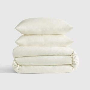QUINCE Classic Organic Percale Duvet Cover Set King/Cal King Ivory 3748